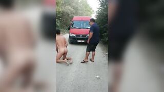 Young nude slut offers himself to strangers on the street - 10 image
