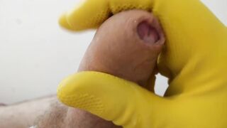Rubber glove wank and cum - 10 image