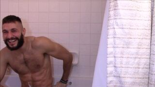 A SUPER fucking amazing cum! SEXY HUNK, SHOWERING AND CUMS - 1 image