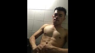 Asian boy Jerking on bathroom - 1 image