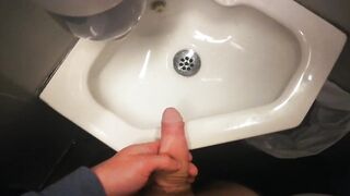 Making a mess on the train toilet. Huge cumshot and pissing... - 3 image