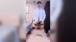 Boy in shirt masturbates and cums at home - 2 image