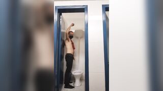 Guy standing peeing & jerking his Big cock - 2 image