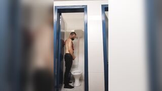 Guy standing peeing & jerking his Big cock - 3 image