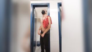 Guy standing peeing & jerking his Big cock - 4 image