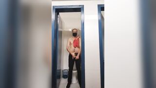 Guy standing peeing & jerking his Big cock - 6 image