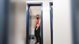 Guy standing peeing & jerking his Big cock - 7 image
