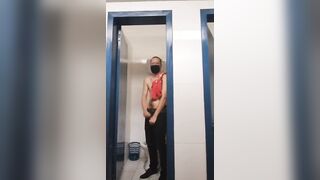 Guy standing peeing & jerking his Big cock - 8 image