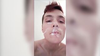 Twink Purple Hair Cums On His Face - Messy Self Facial huge load! - 10 image