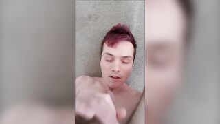 Twink Purple Hair Cums On His Face - Messy Self Facial huge load! - 2 image
