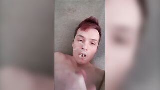 Twink Purple Hair Cums On His Face - Messy Self Facial huge load! - 4 image