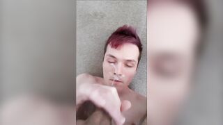 Twink Purple Hair Cums On His Face - Messy Self Facial huge load! - 5 image