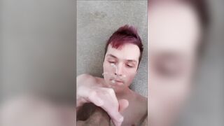 Twink Purple Hair Cums On His Face - Messy Self Facial huge load! - 6 image