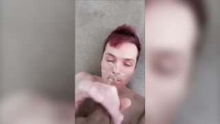 Twink Purple Hair Cums On His Face - Messy Self Facial huge load! - 7 image