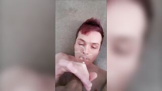Twink Purple Hair Cums On His Face - Messy Self Facial huge load! - 8 image