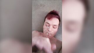Twink Purple Hair Cums On His Face - Messy Self Facial huge load! - 9 image
