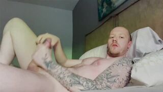 tattooed guy jerks his big dick and blows his load - 10 image