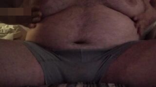 Fat man with huge tits masturbates after midnight snack and cums on himself & clean up - 1 image