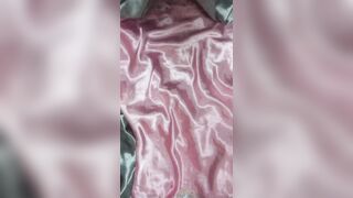 Cum shoot on pink pue satin nachtdown dress - 3 image