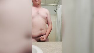 Fat guy jerking off and cums - 7 image