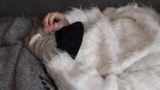 Sweater Fetish, Jumper Fetish - Chase Pike - Fuzzy White Mohair Sweater and vibrator... with cum shot - 1 image