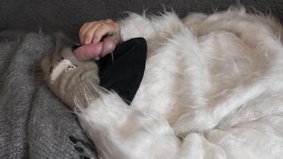 Sweater Fetish, Jumper Fetish - Chase Pike - Fuzzy White Mohair Sweater and vibrator... with cum shot - 10 image