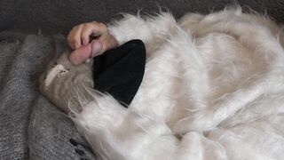 Sweater Fetish, Jumper Fetish - Chase Pike - Fuzzy White Mohair Sweater and vibrator... with cum shot - 4 image