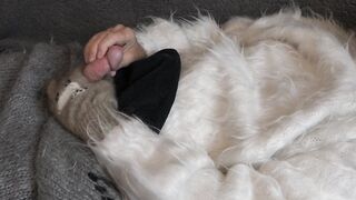 Sweater Fetish, Jumper Fetish - Chase Pike - Fuzzy White Mohair Sweater and vibrator... with cum shot - 7 image