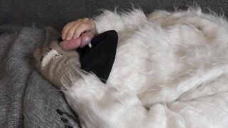 Sweater Fetish, Jumper Fetish - Chase Pike - Fuzzy White Mohair Sweater and vibrator... with cum shot - 9 image