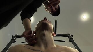The coach fucked the student in the gym and finished him all over his throat and face - 5 image
