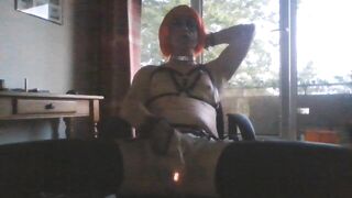 Smoking Sissy Chest Harness and Latex Stockings TessNorthSMK - 10 image