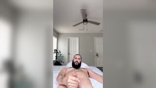 Bryson Thick jerking his long thick dick and blowing his warm cum all over his hairy body - 1 image