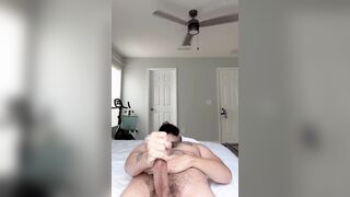 Bryson Thick jerking his long thick dick and blowing his warm cum all over his hairy body - 10 image