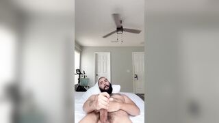 Bryson Thick jerking his long thick dick and blowing his warm cum all over his hairy body - 3 image