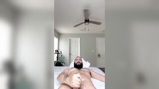 Bryson Thick jerking his long thick dick and blowing his warm cum all over his hairy body - 7 image