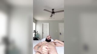 Bryson Thick jerking his long thick dick and blowing his warm cum all over his hairy body - 9 image