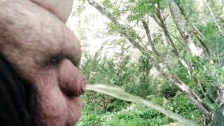 Fat man pissing with small uncut cock clear piss - 8 image