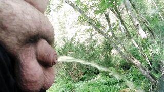 Fat man pissing with small uncut cock clear piss - 9 image