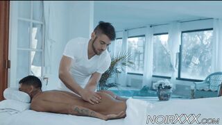 Black youngster rimmed and ass fucked by big cocked masseur - 1 image