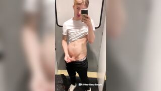Twink jerk in fitting room and cum on the mirror - 3 image