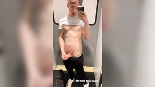 Twink jerk in fitting room and cum on the mirror - 4 image
