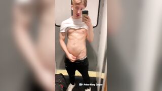 Twink jerk in fitting room and cum on the mirror - 5 image