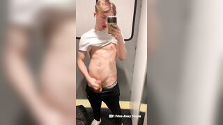 Twink jerk in fitting room and cum on the mirror - 6 image