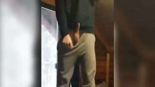 Straight friend films guy with dick out on trampoline - 5 image