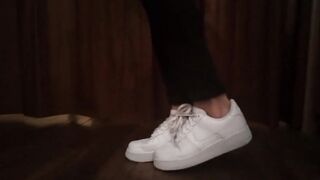Nike Air Force 1. Tie the 2 laces together, walk, tear. Fetish video made by a sneaker lover boy - 10 image