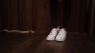 Nike Air Force 1. Tie the 2 laces together, walk, tear. Fetish video made by a sneaker lover boy - 8 image