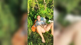 Ginger cute boy jerking off in the nature - 3 image