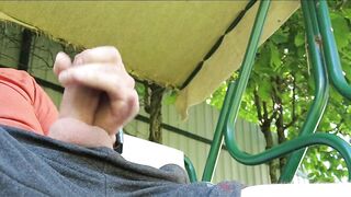 Outdoor jerking and pissing before nice cumshot. Solo circumcised curved cock - 5 image