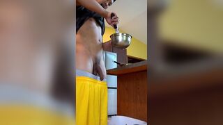 Naked Househusband whipping up a batch of pancake batter - 7 image