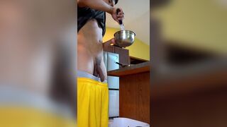 Naked Househusband whipping up a batch of pancake batter - 8 image